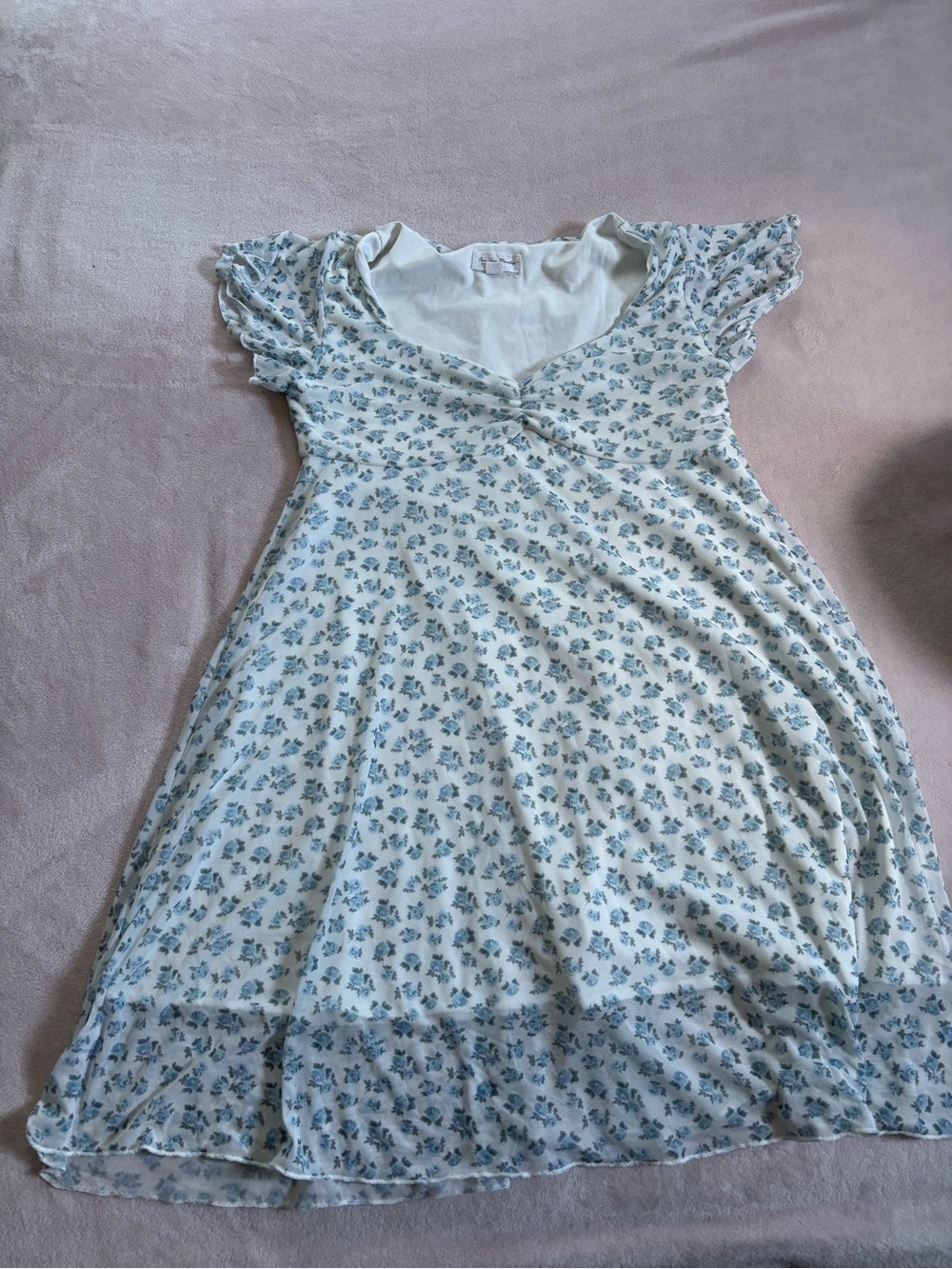 See You Monday White Dress with Blue Floral Print